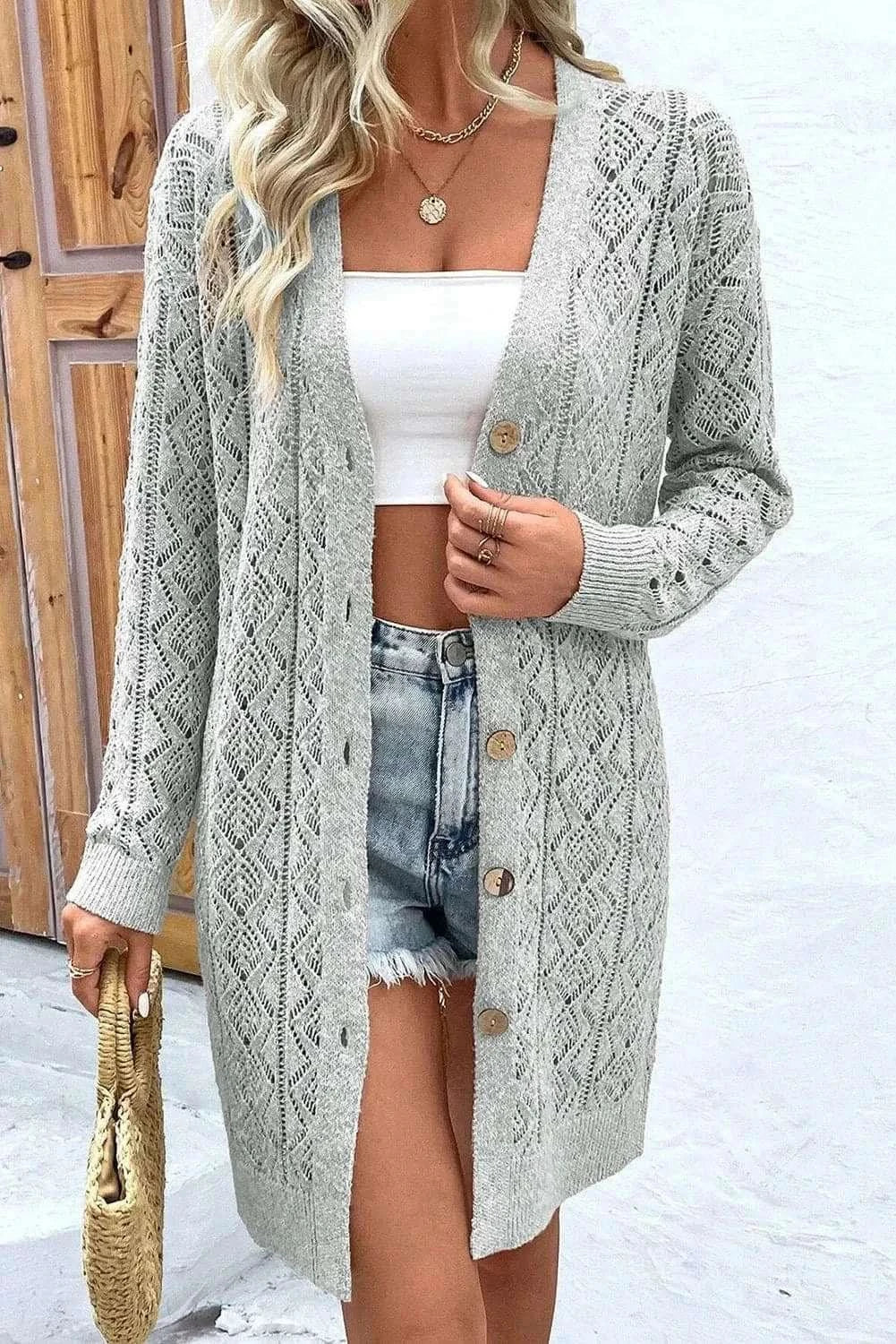 Openwork long sleeve cardigan - Love Salve